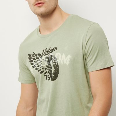 Green Jack & Jones motorcycle print T-shirt
